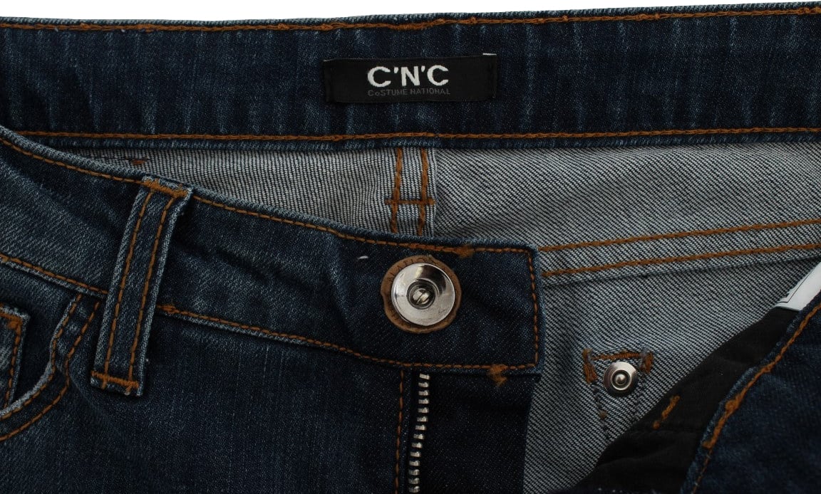 Costume National Blue Cotton Blend Bootcut Jeans Blauw