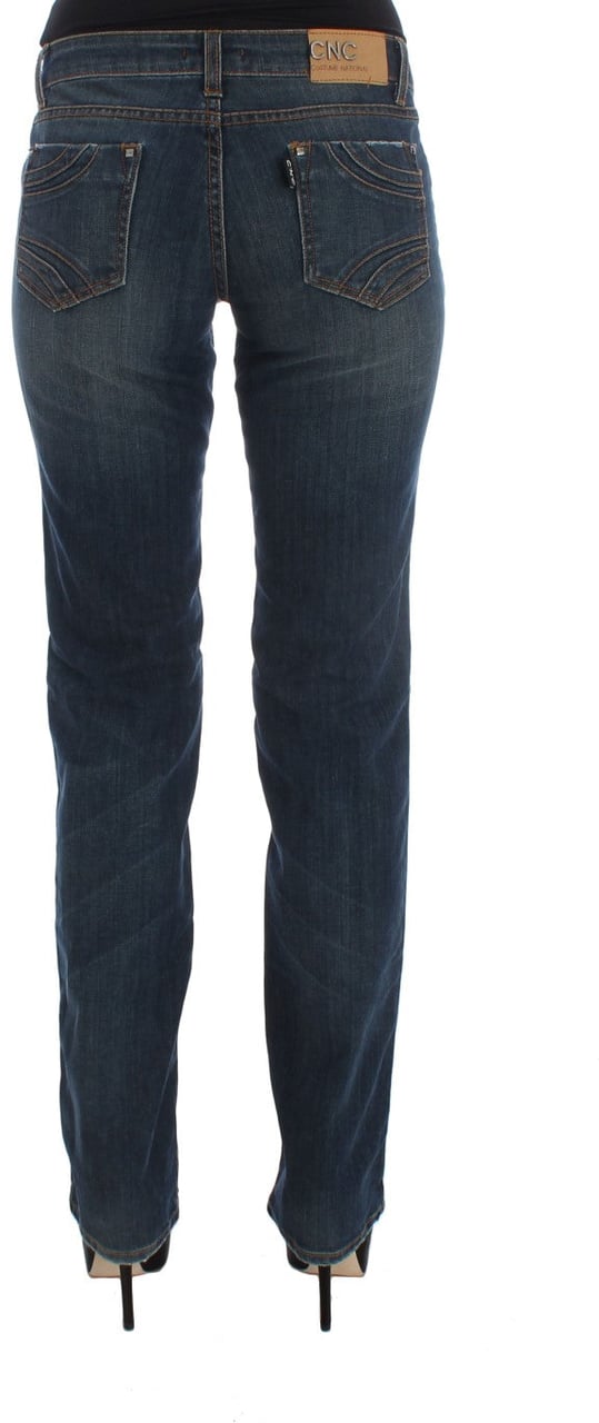 Costume National Blue Cotton Blend Bootcut Jeans Blauw
