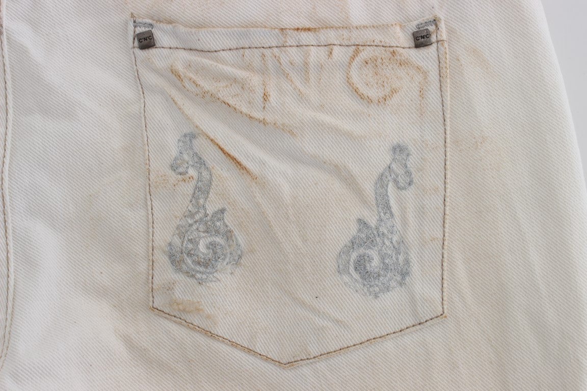Costume National White Cotton Slim Fit Bootcut Jeans Wit