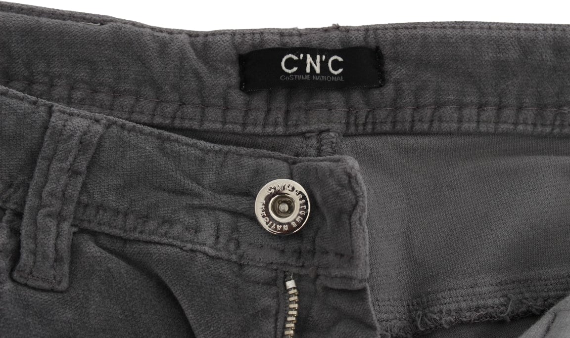 Costume National Gray Cotton Super Slim Corduroys Jeans Grijs