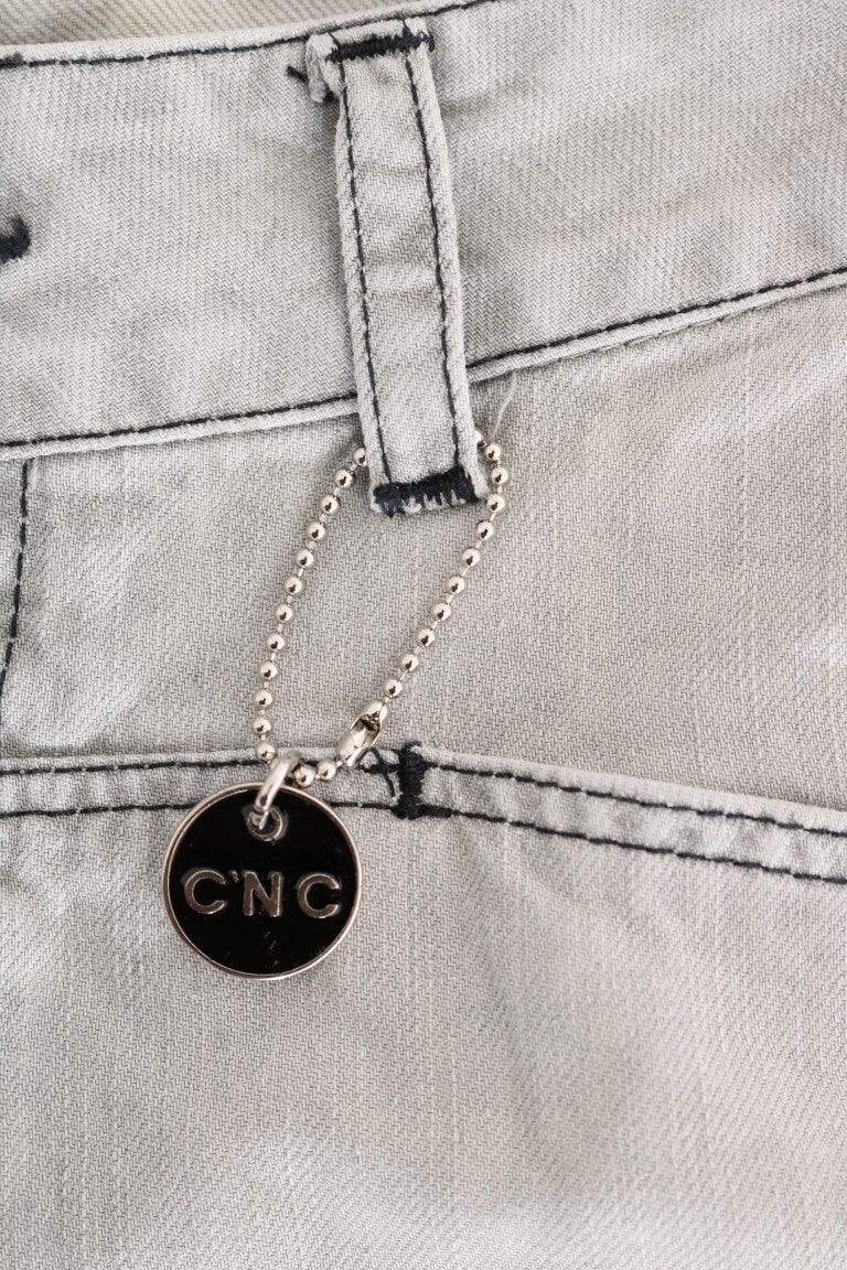 Costume National Gray Wash Cotton Slim Jeans Grijs