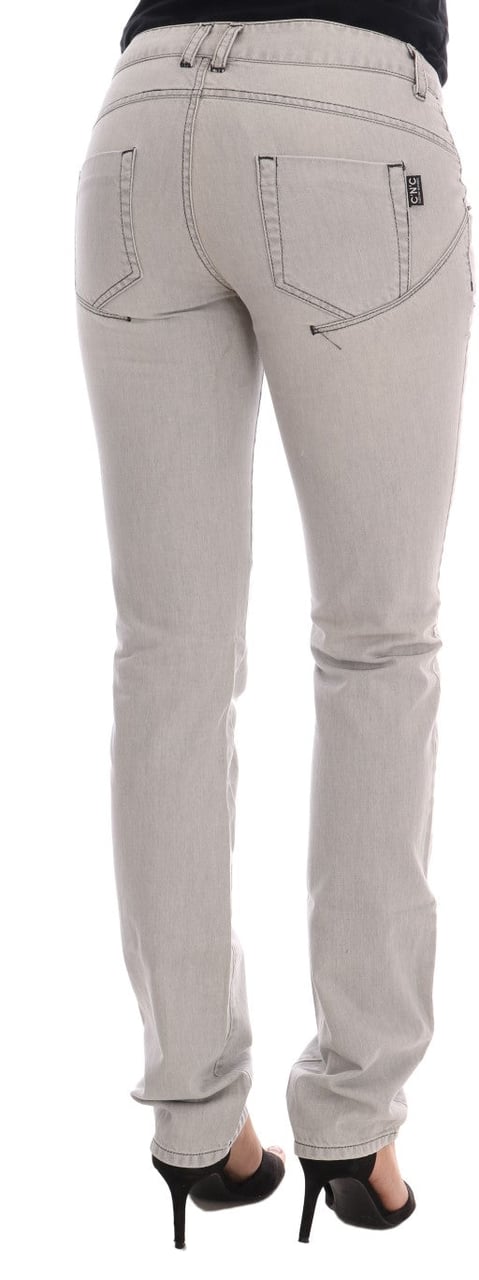 Costume National Gray Wash Cotton Slim Jeans Grijs