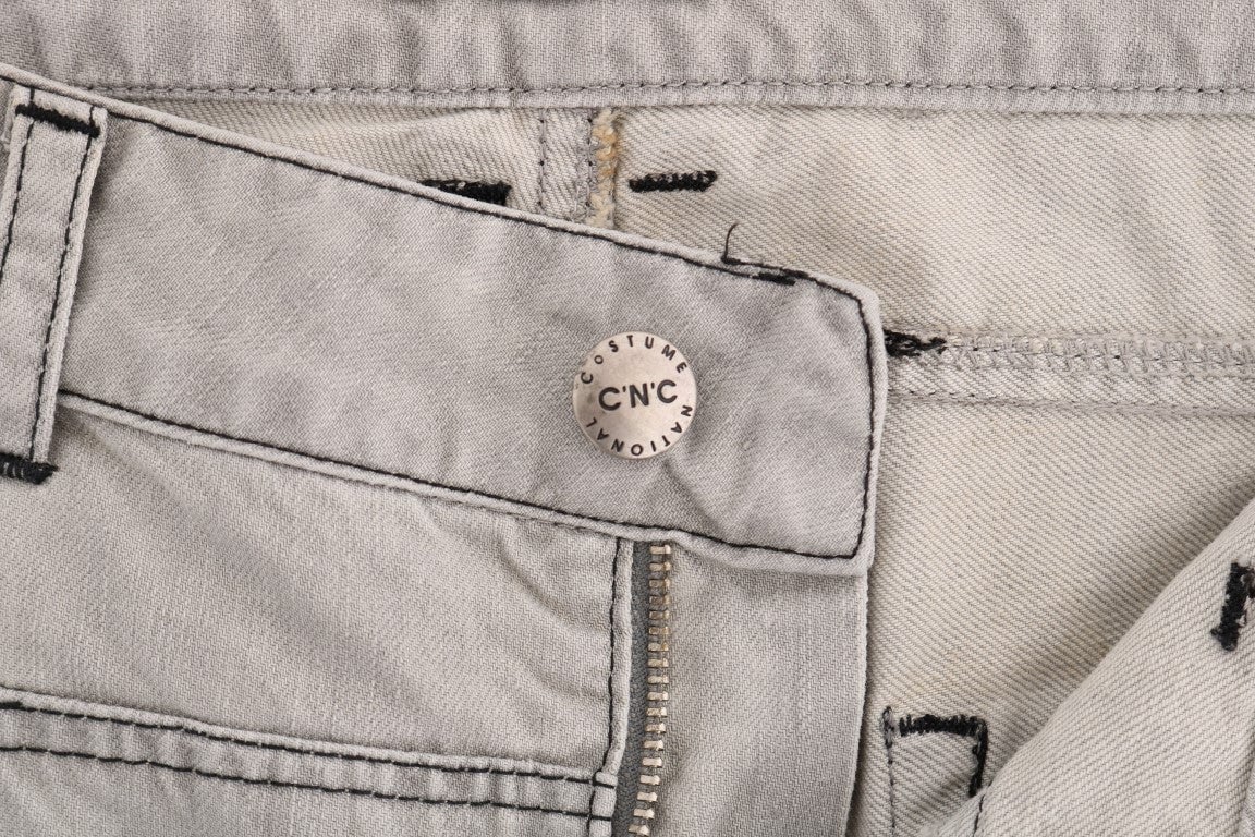 Costume National Gray Wash Cotton Slim Jeans Grijs
