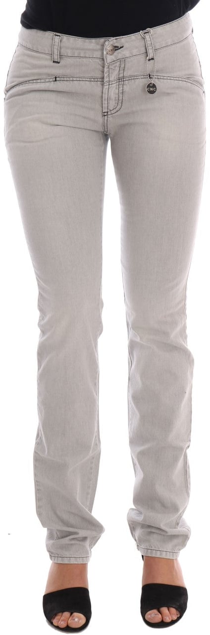 Costume National Gray Wash Cotton Slim Jeans Grijs
