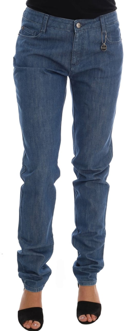 Costume National Blue Wash Cotton Boyfriend Fit Jeans Blauw