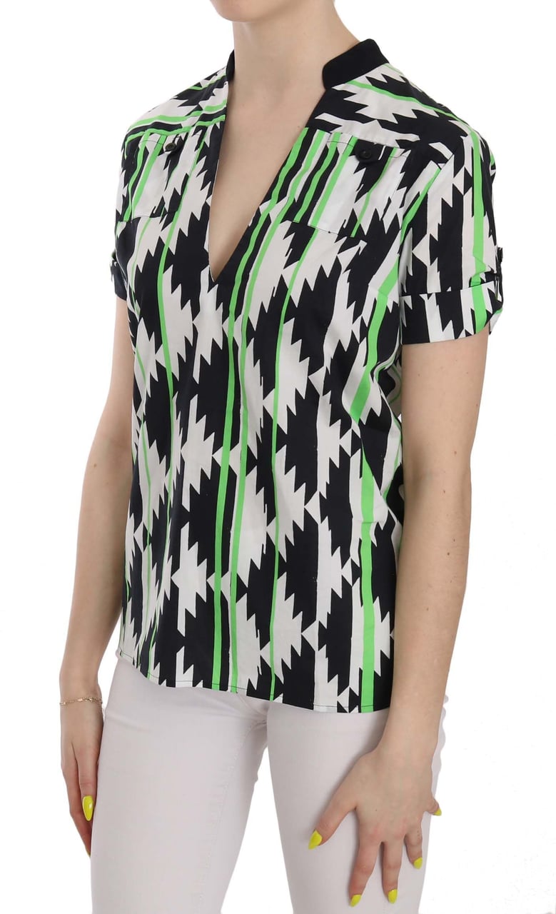 Costume National Multi Color Plunging Top Blouse Divers