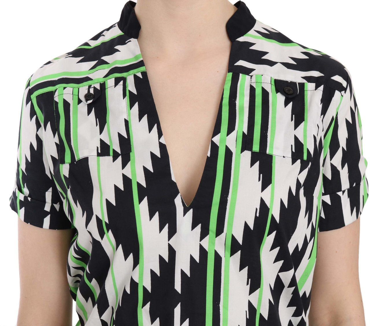 Costume National Multi Color Plunging Top Blouse Divers