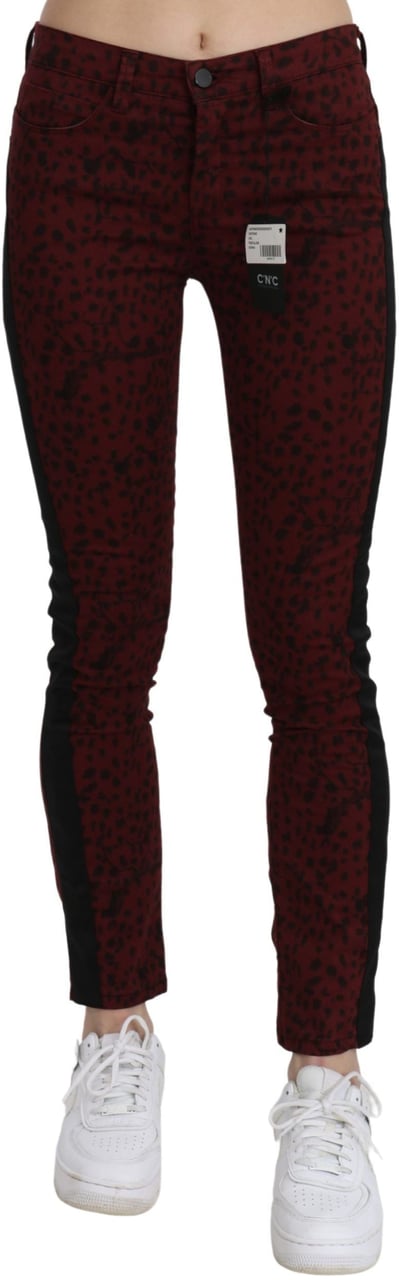Costume National Dark Red Mid Waist Slim Fit Cotton Jeans Rood