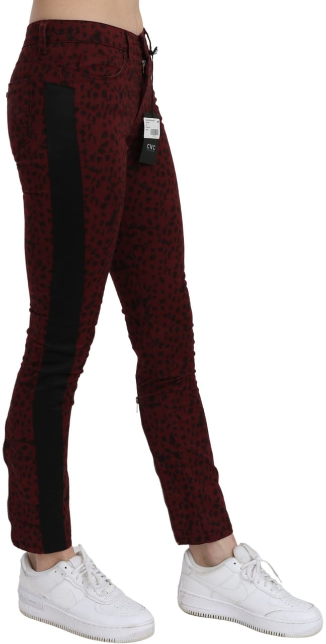 Costume National Dark Red Mid Waist Slim Fit Cotton Jeans Rood