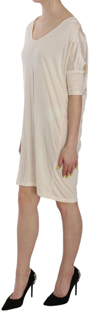 Costume National Cream Round Neck Knee Length Dress Beige