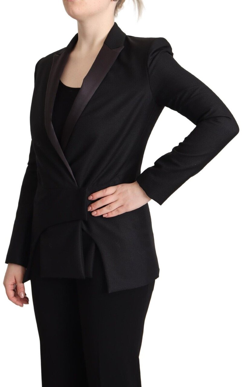 Costume National Black Long Sleeves Double Breasted Jacket Zwart