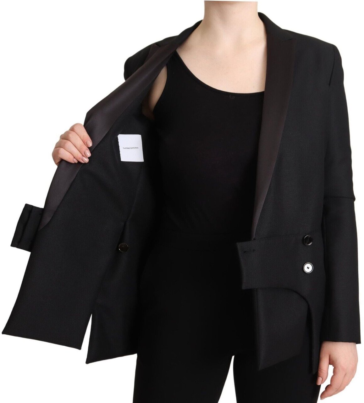 Costume National Black Long Sleeves Double Breasted Jacket Zwart