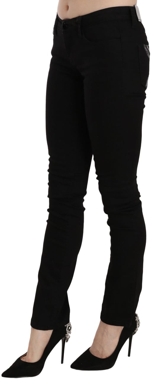 Costume National Black Sequined Mid Waist Slim Fit Denim Jeans Zwart