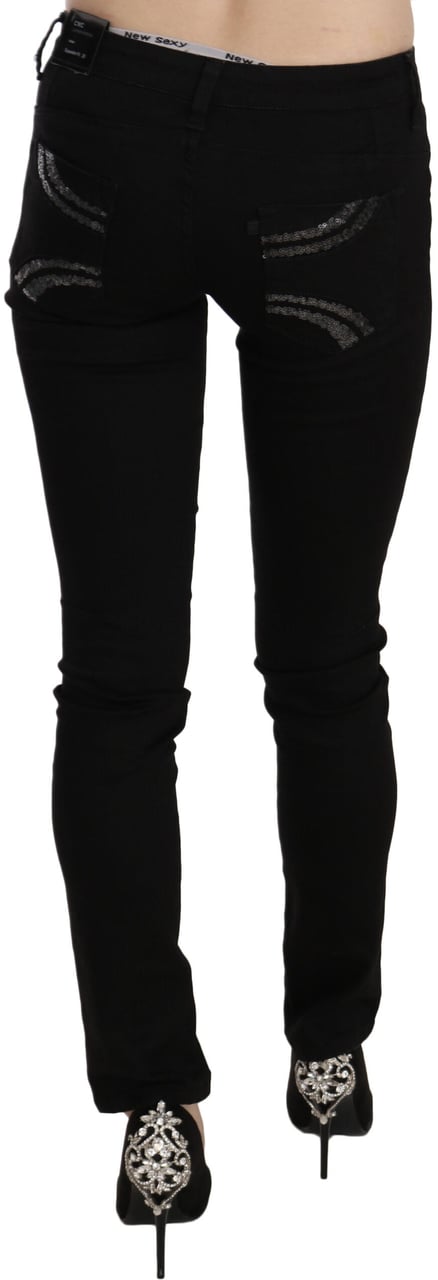 Costume National Black Sequined Mid Waist Slim Fit Denim Jeans Zwart