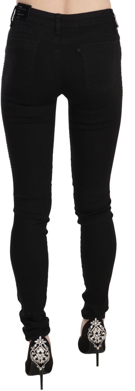 Costume National Black Embellished Mid Waist Skinny Denim Jeans Zwart