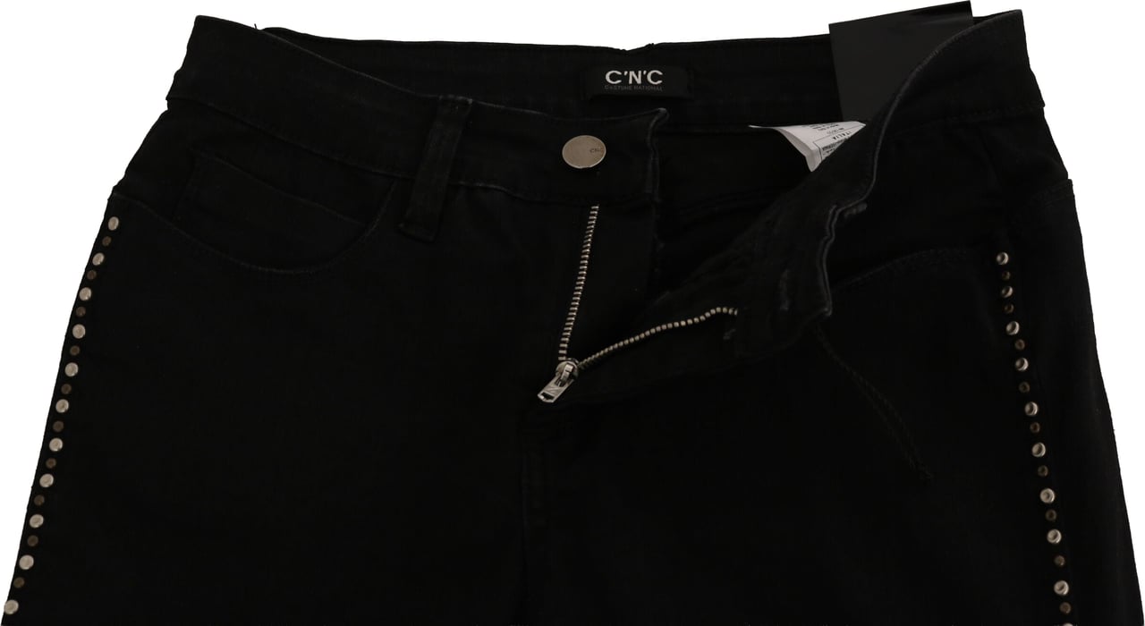 Costume National Black Embellished Mid Waist Skinny Denim Jeans Zwart