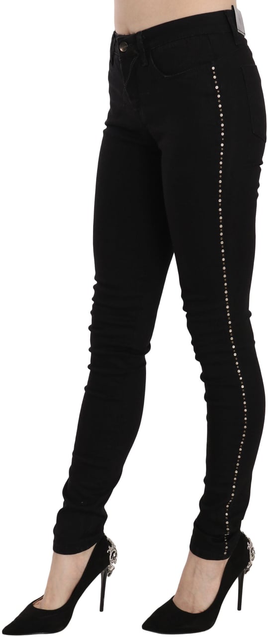 Costume National Black Embellished Mid Waist Skinny Denim Jeans Zwart