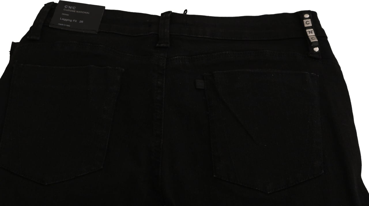 Costume National Black Embellished Mid Waist Skinny Denim Jeans Zwart