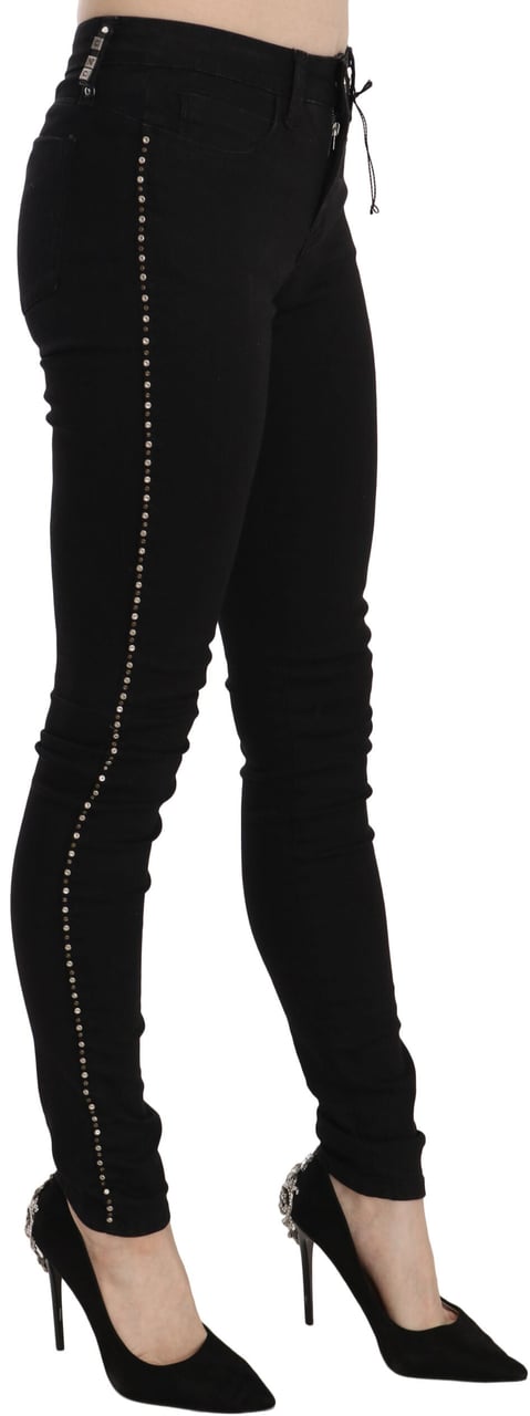 Costume National Black Embellished Mid Waist Skinny Denim Jeans Zwart