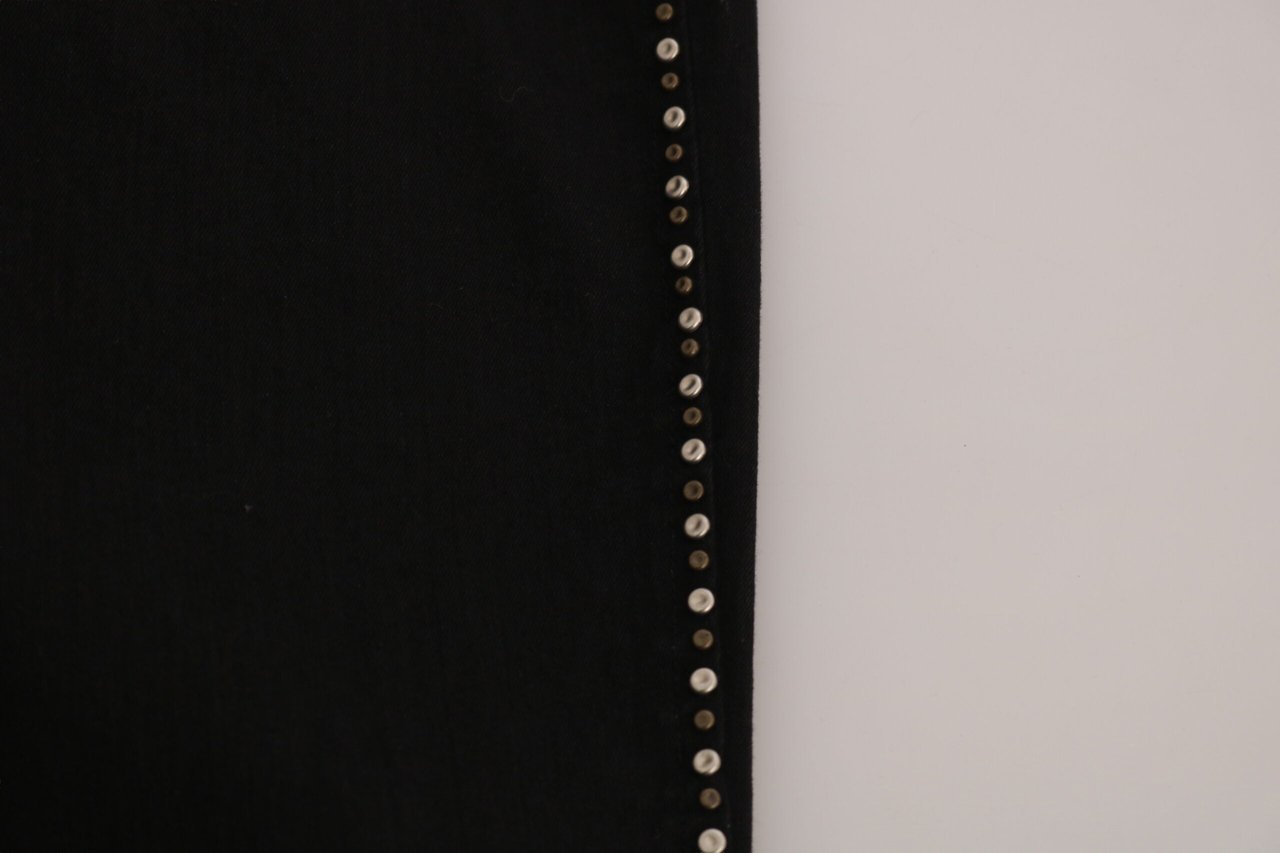 Costume National Black Embellished Mid Waist Skinny Denim Jeans Zwart