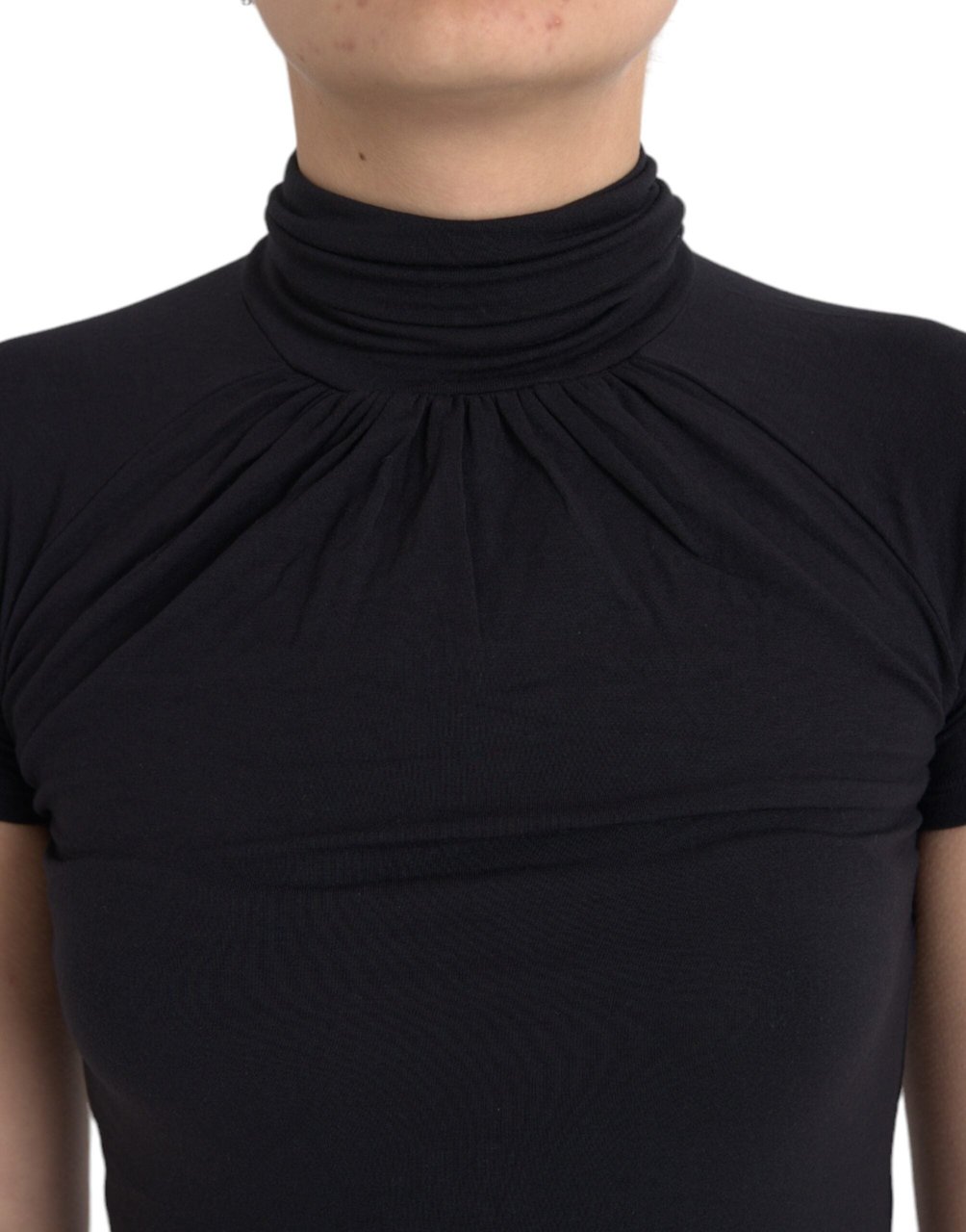 Costume National Black Turtleneck Viscose Short Sleeve Top Zwart