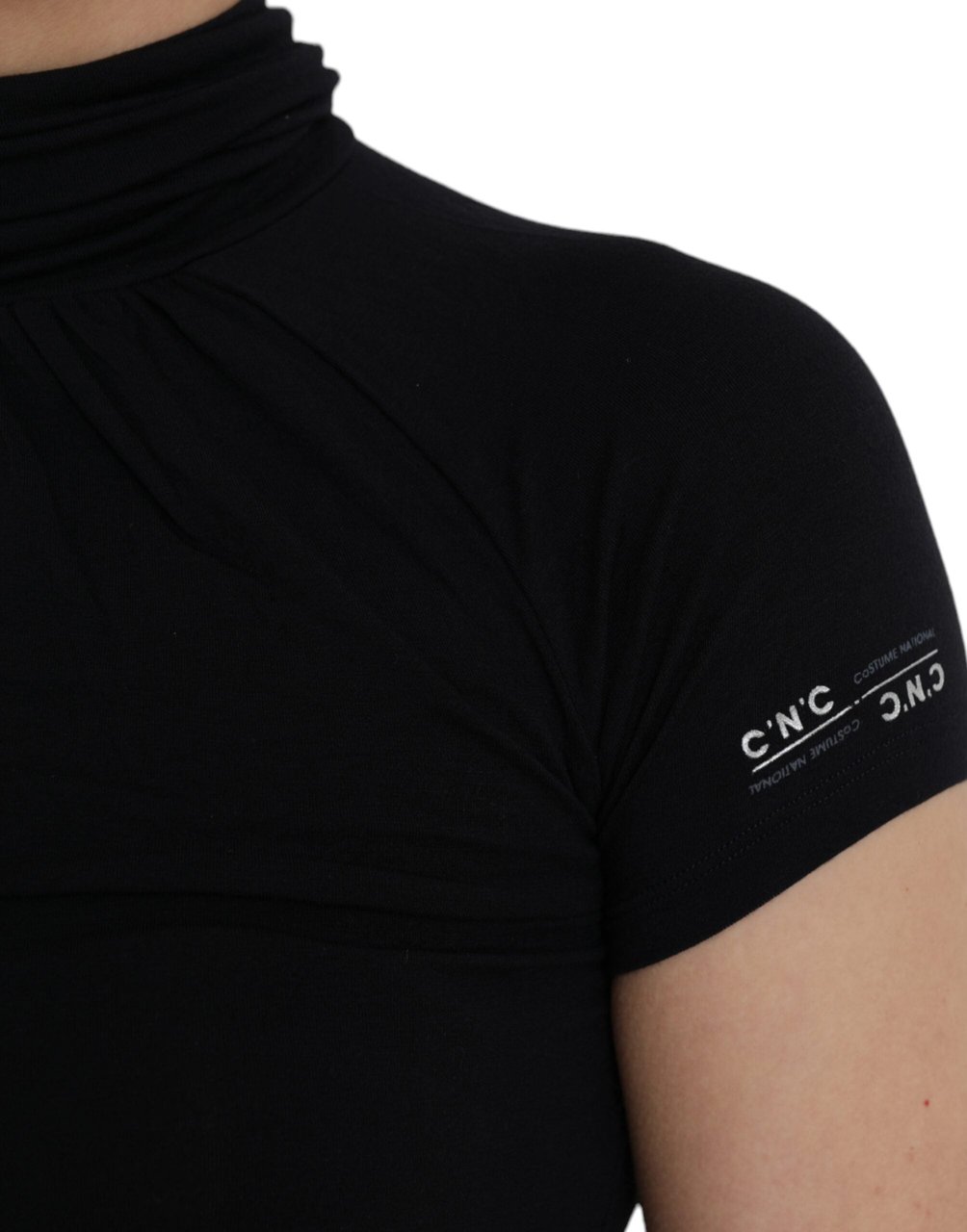 Costume National Black Turtleneck Viscose Short Sleeve Top Zwart