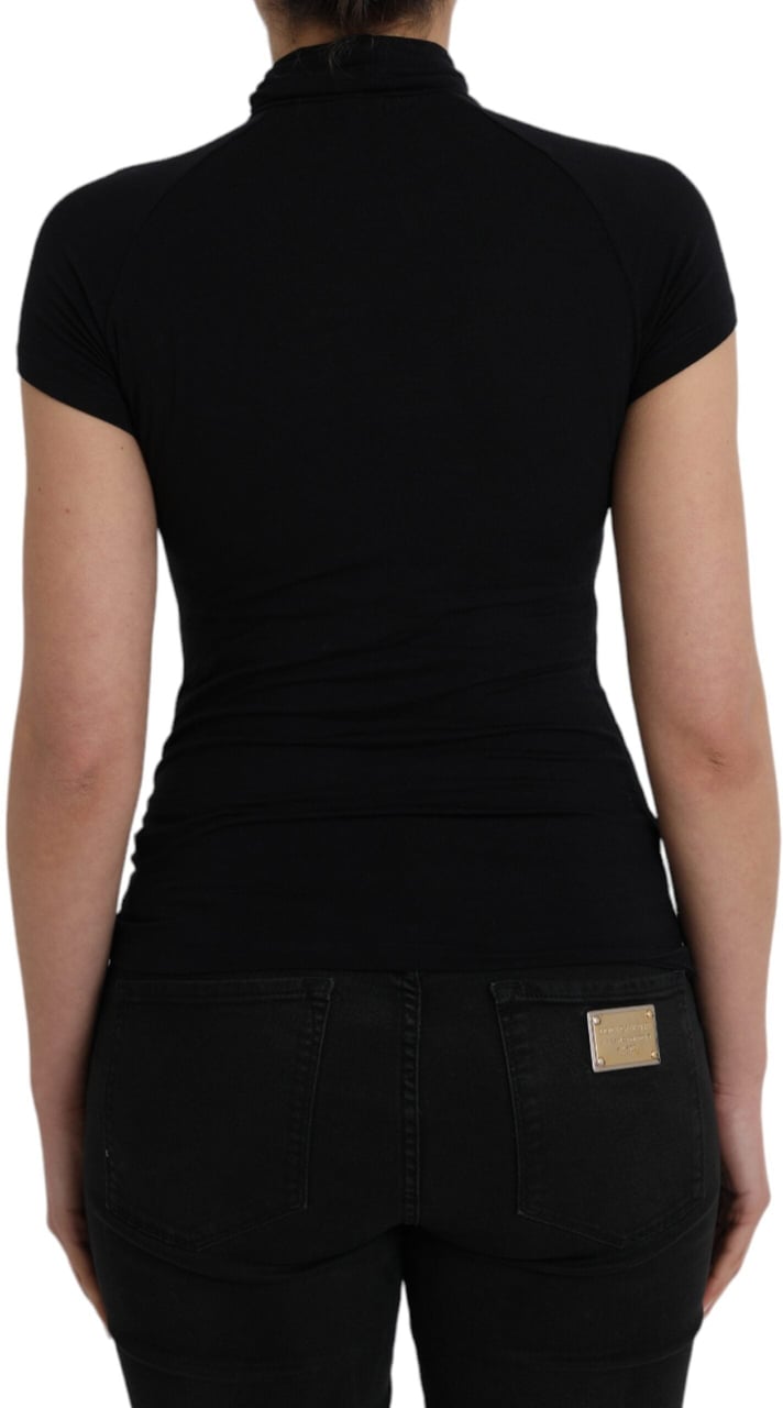 Costume National Black Turtleneck Viscose Short Sleeve Top Zwart