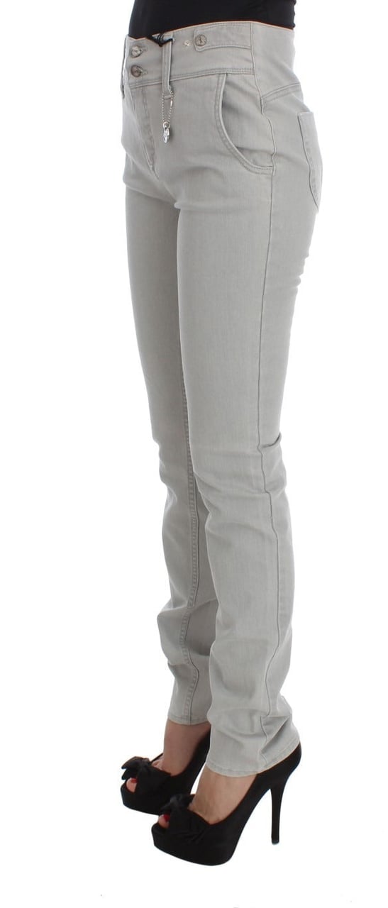 Costume National Pants Gray Cotton Blend Super Slim Fit Jeans Grijs
