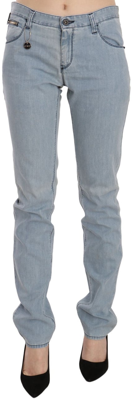Costume National Light Blue Mid Waist Skinny Denim Jeans Blauw