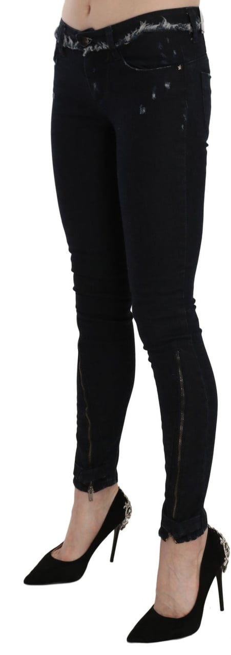 Costume National Black Low Waist Zipper Leg Skinny Denim Jeans Zwart