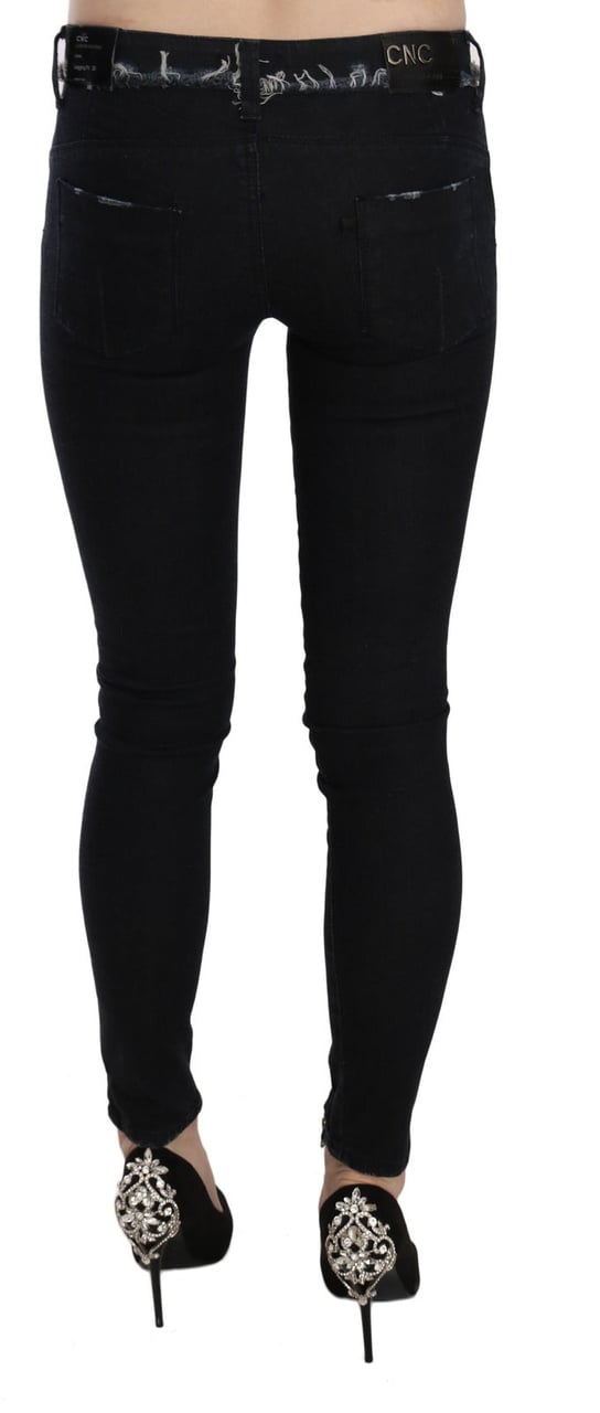 Costume National Black Low Waist Zipper Leg Skinny Denim Jeans Zwart