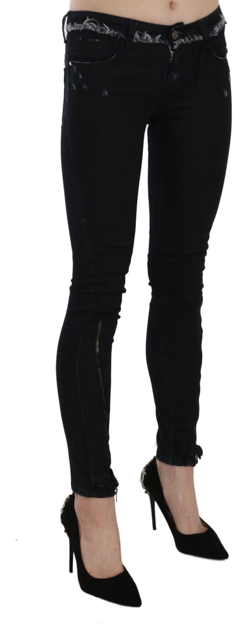 Costume National Black Low Waist Zipper Leg Skinny Denim Jeans Zwart