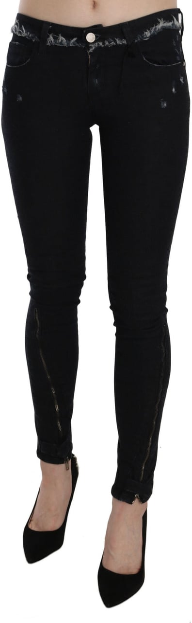 Costume National Black Low Waist Zipper Leg Skinny Denim Jeans Zwart