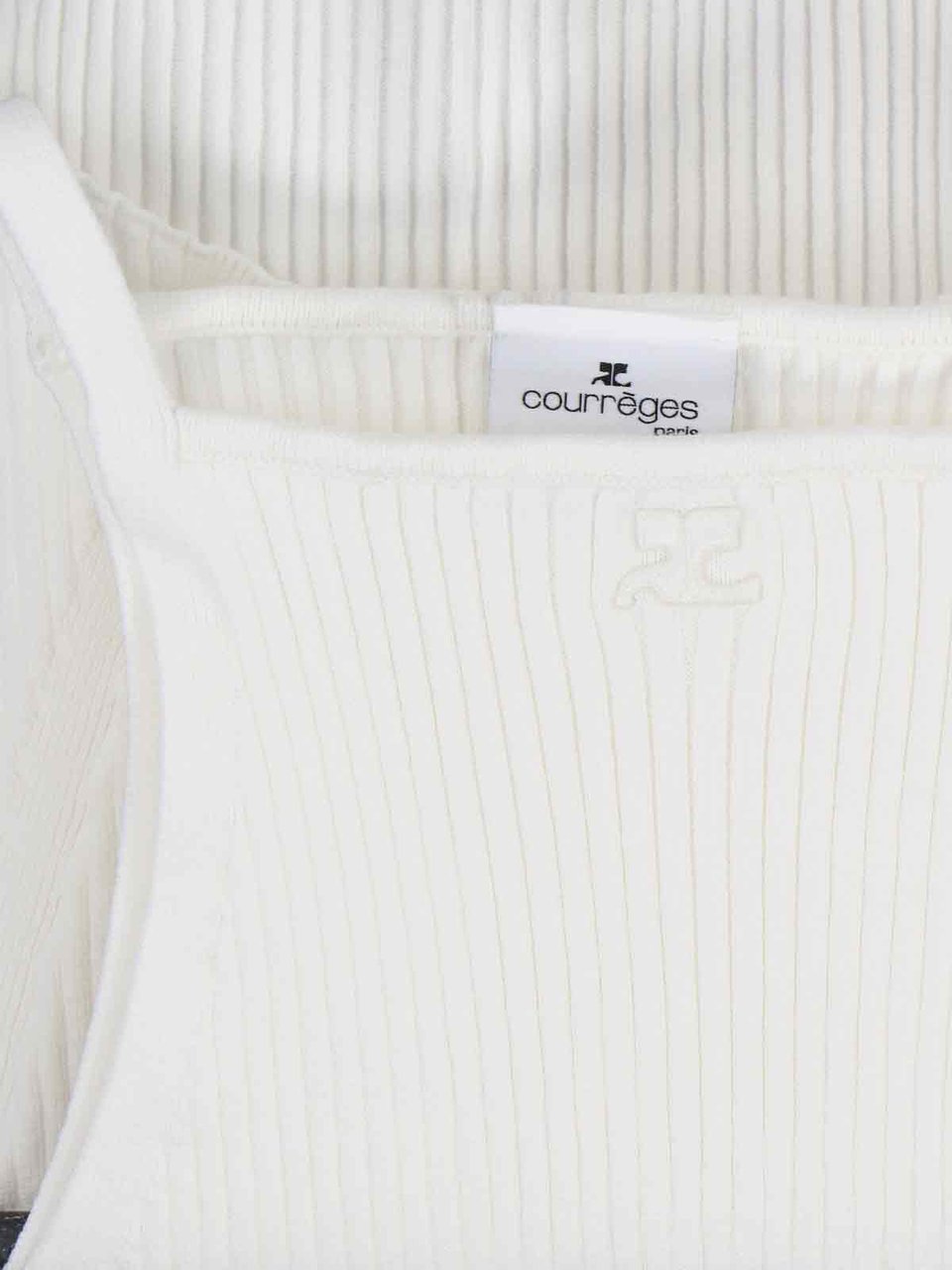 COURREGES Ribbed White Tank Top with Pointed Hem Wit