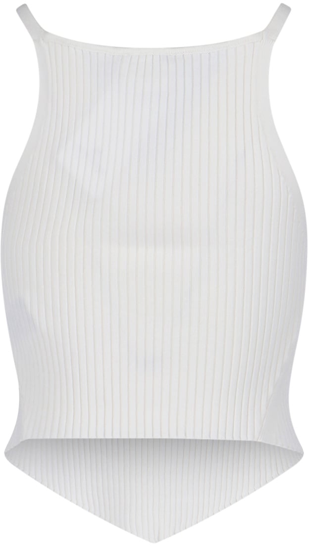 COURREGES Ribbed White Tank Top with Pointed Hem Wit