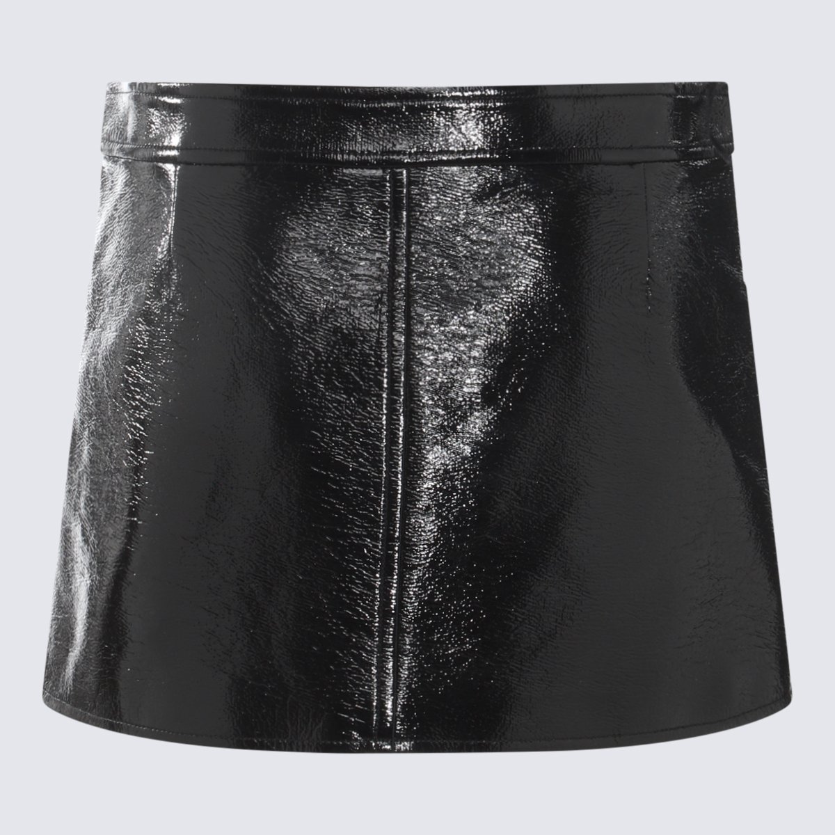 COURREGES Glossy Patent Leather Mini Skirt With Front Zipper And Belt Zwart
