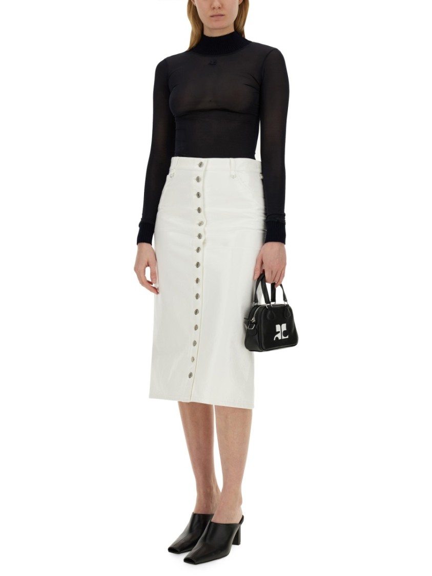 COURREGES Midi Skirt With Front Button Detailing And Back Slit Wit