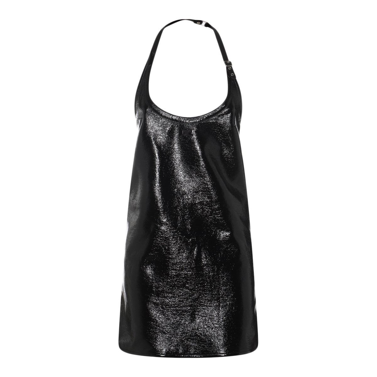 COURREGES Halter Neck Mini Dress with Reflective Black Finish Zwart