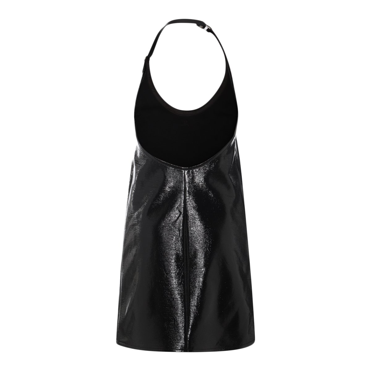 COURREGES Halter Neck Mini Dress with Reflective Black Finish Zwart