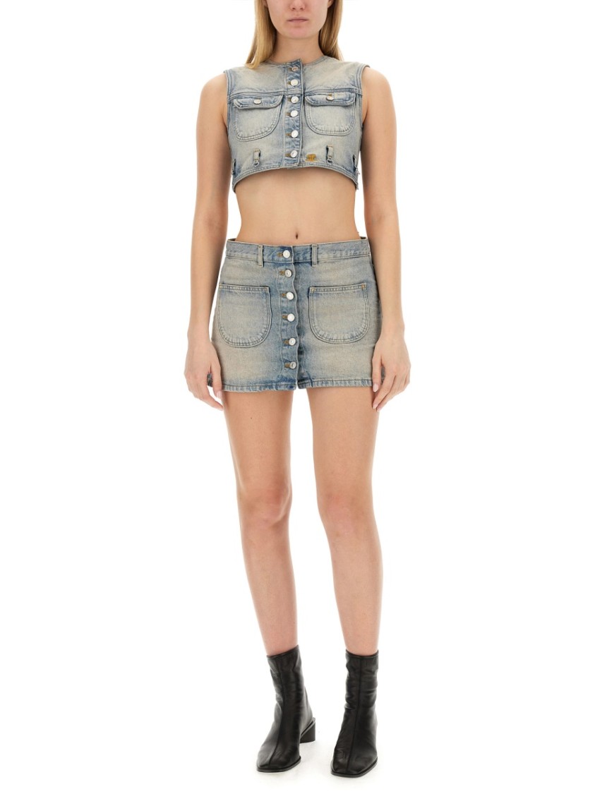 COURREGES Classic Light Wash Denim Mini Skirt Blauw