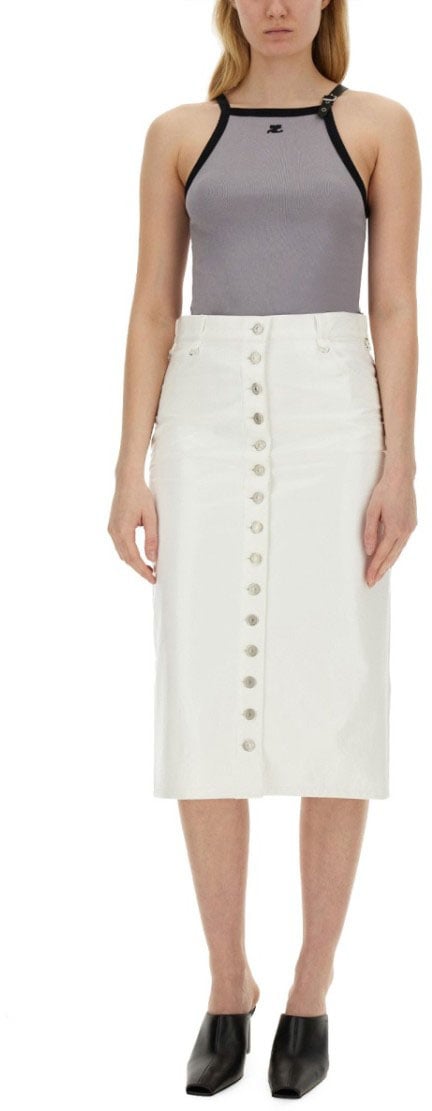 COURREGES Fitted Top With Central Logo And Contrasting Trim Grijs