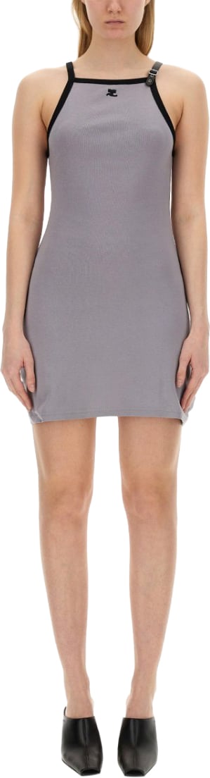 COURREGES Racerback Mini Dress With Contrasting Straps And Logo Detail Grijs