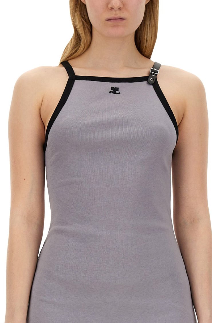 COURREGES Racerback Mini Dress With Contrasting Straps And Logo Detail Grijs