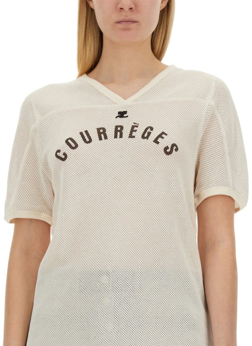 COURREGES Sporty V-Neck T-Shirt Neutraal