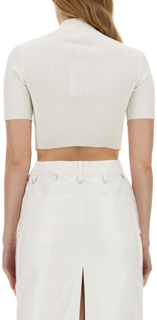 COURREGES Ribbed Fitted White Crop Top Wit