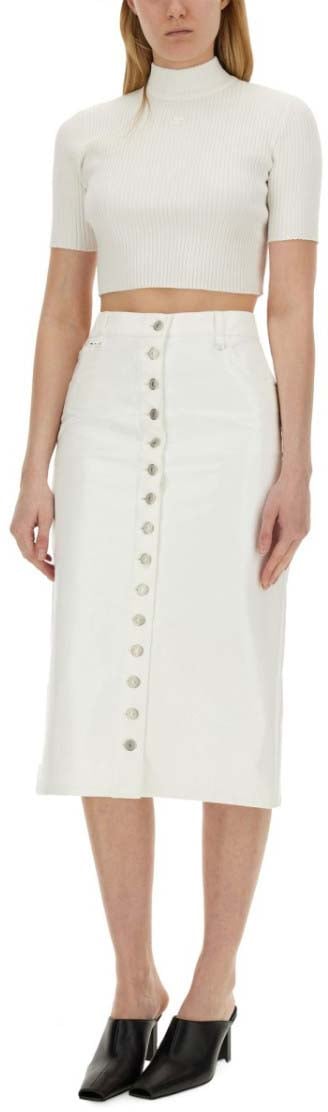 COURREGES Ribbed Fitted White Crop Top Wit