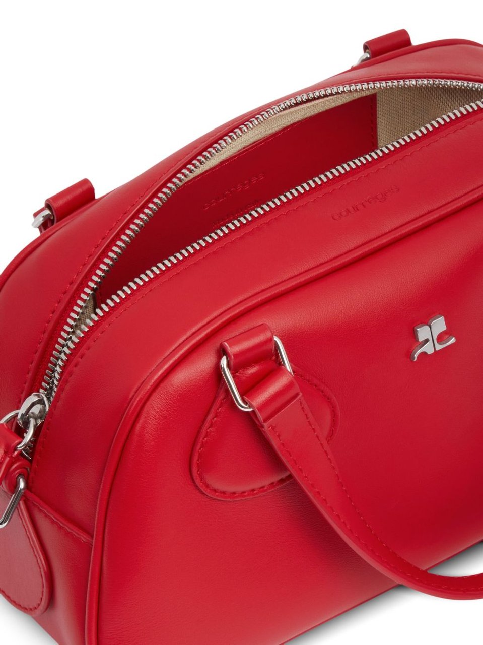 COURREGES Elongated Red Leather Bag With Silver-Tone Hardware Rood