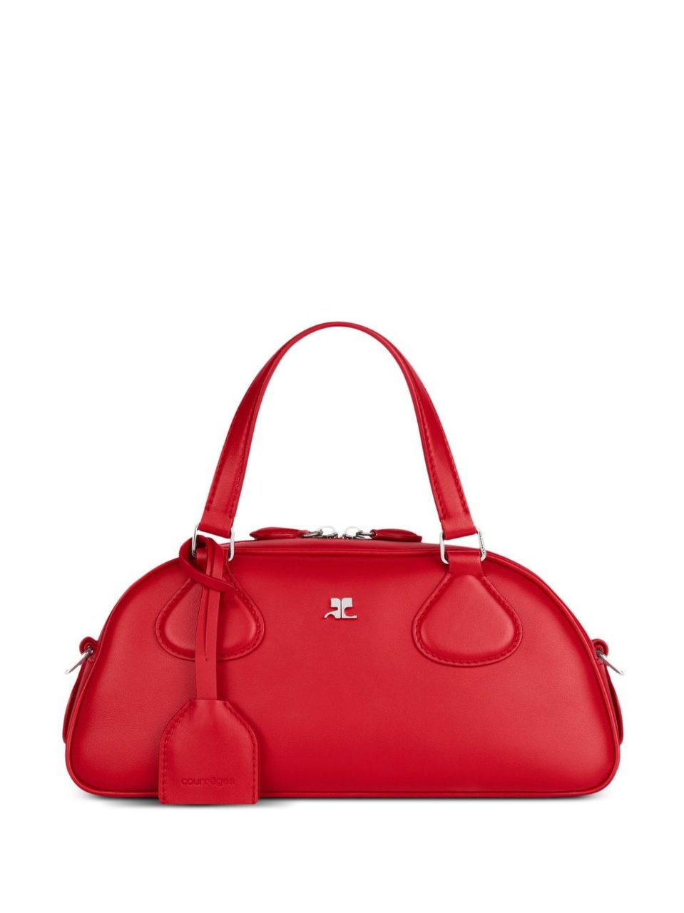 COURREGES Elongated Red Leather Bag With Silver-Tone Hardware Rood