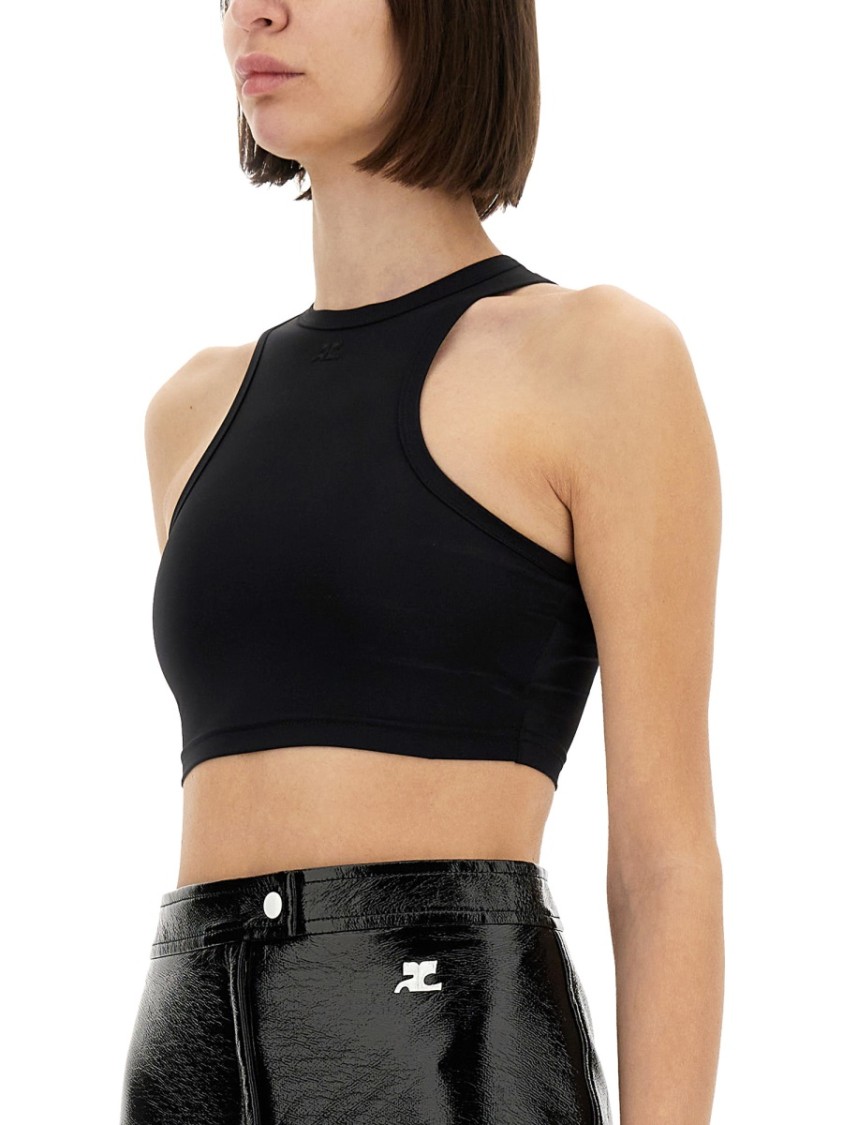 COURREGES Fitted Crop Top With High Neckline Zwart