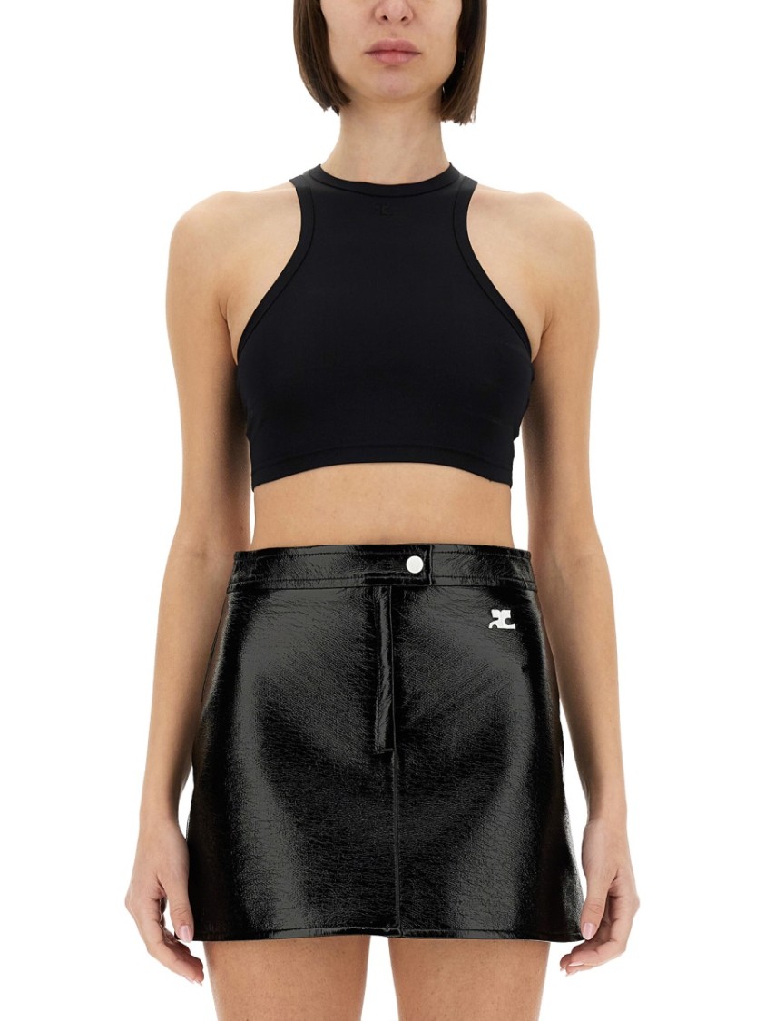 COURREGES Fitted Crop Top With High Neckline Zwart